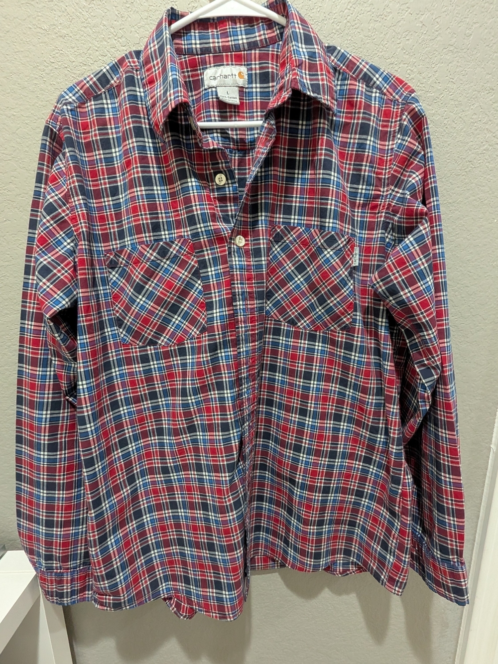 Carhartt Red and Blue Plaid Button-Up Shirt